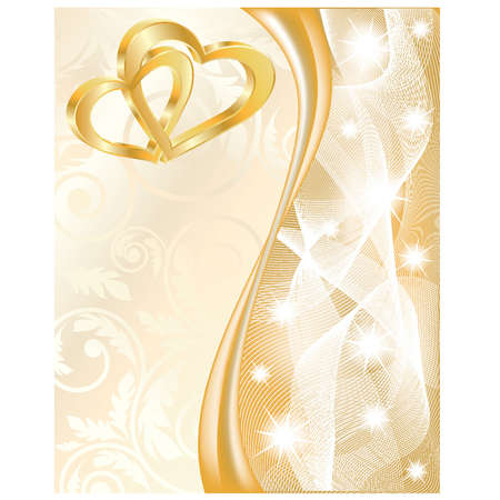 Wedding card with two golden hearts, vector illustrationのイラスト素材