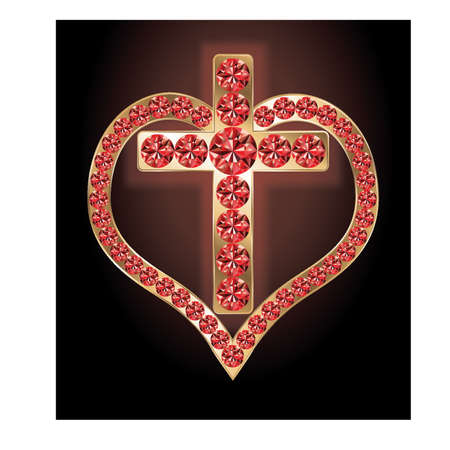 Ruby golden cross and heart, vector illustrationのイラスト素材