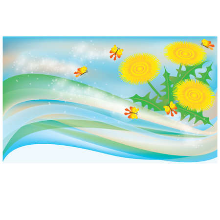 Spring banner with dandelions  vector illustrationのイラスト素材