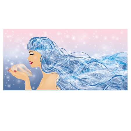 Beautiful sexy woman with seashell, vector illustration のイラスト素材