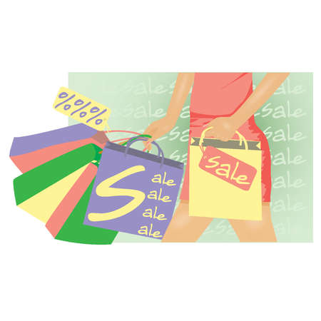 Summer sale banner  Woman shopping  vector illustrationのイラスト素材