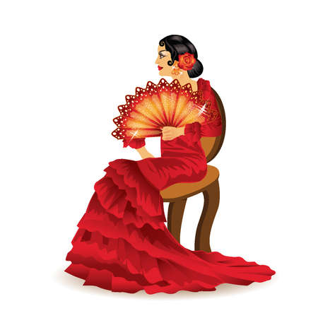 Spanish woman with a fan in style of a flamencoのイラスト素材