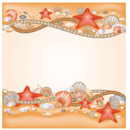 Sand and seashells border  vector illustrationのイラスト素材