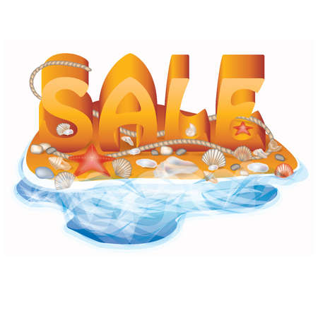 Summer sale card with seashells and rope, vector illustrationのイラスト素材