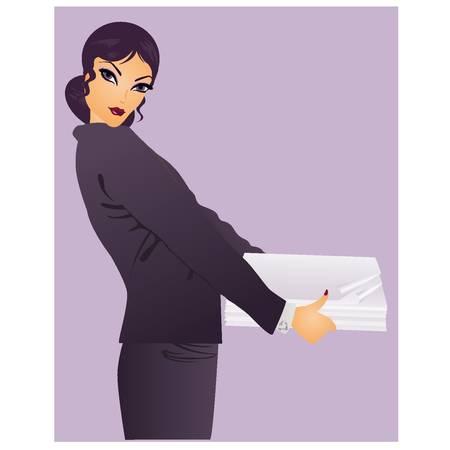 Young Business woman with paper, vector illustrationのイラスト素材