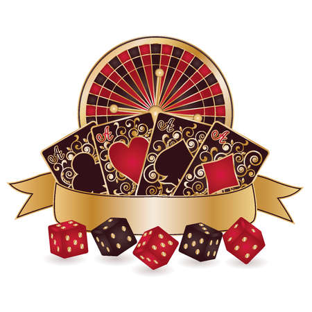 Casino theme isolated with roulette whel, poker cards  vector illustrationのイラスト素材