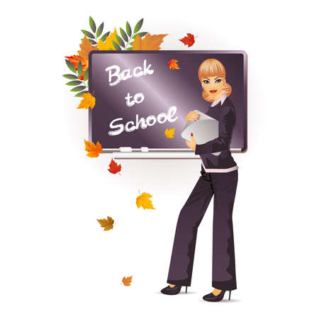 Back to school  The beautiful teacher with notebook  vector illustrationのイラスト素材