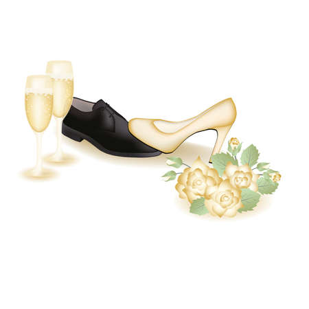 Wedding shoes and champagne   illustrationのイラスト素材