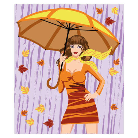Autumn woman and umbrella, vector illustrationのイラスト素材