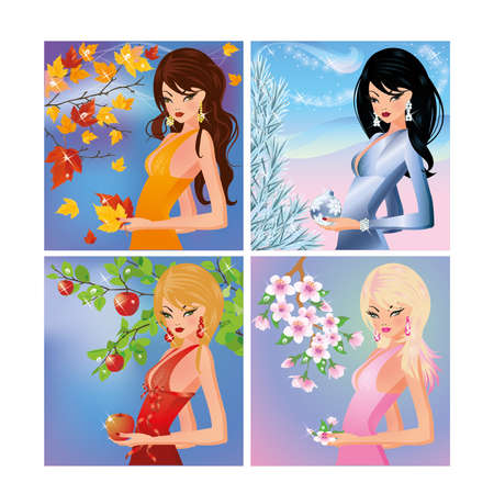 Four seasons girl  illustrationのイラスト素材