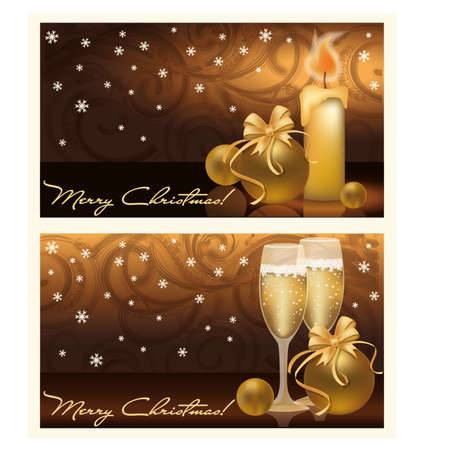 Two golden xmas banners, vector illustrationのイラスト素材