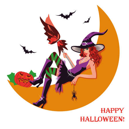 Halloween witch and moonのイラスト素材
