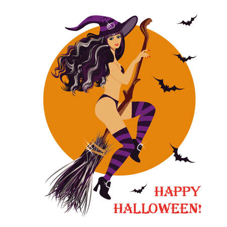 Halloween sexual witch flying on a broomのイラスト素材