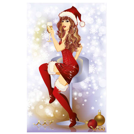 Santa girl with champagne のイラスト素材