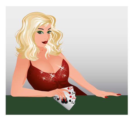 Blonde Poker girl with cards , vector illustration のイラスト素材