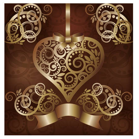 Invitation love card with golden heart,  illustrationのイラスト素材