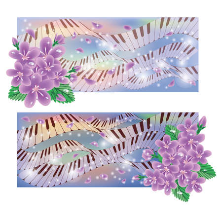Spring banners with sakura and piano keysのイラスト素材