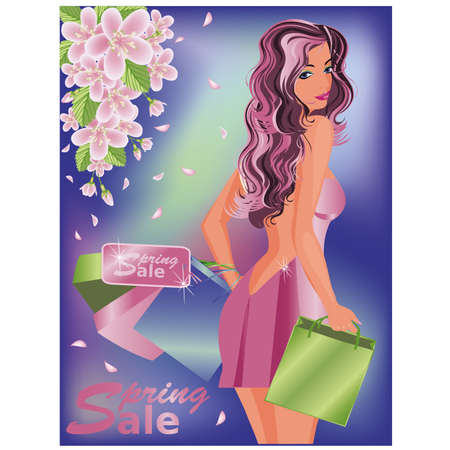 Spring sale shop girl のイラスト素材