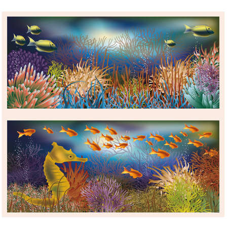 Underwater world bannersのイラスト素材