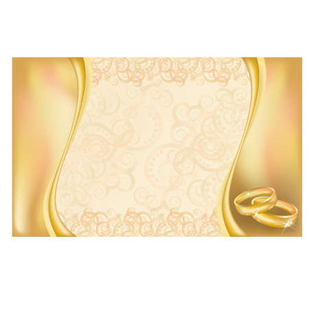 Wedding invitation card with  golden rings and floral ornateのイラスト素材