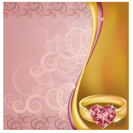 Wedding invitation card with ruby heart ringのイラスト素材