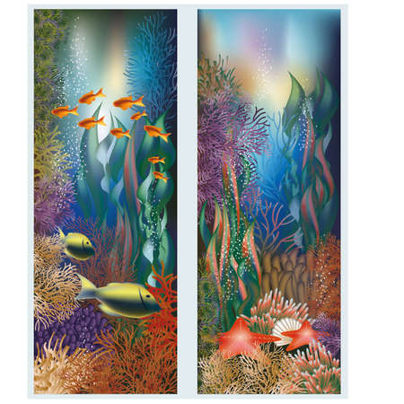 Underwater banners with starfishのイラスト素材