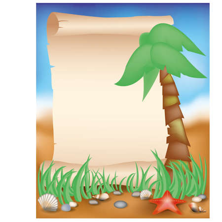 Blank paper scroll on summer background illustrationのイラスト素材