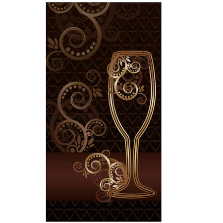 Wine glass with swirls invitation card, illustrationのイラスト素材