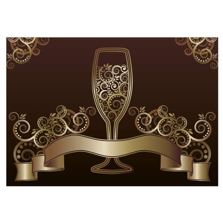 Wine glass greeting card illustration のイラスト素材