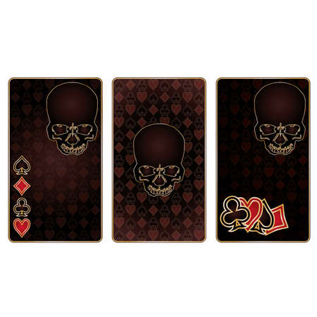 Playing poker cards with skull pattern, vector illustration