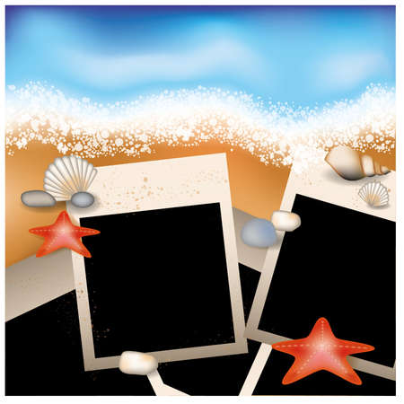 Summer photo frame with starfish and stoneのイラスト素材