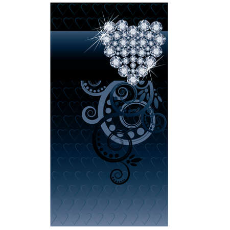 Love banner with diamond heart and floral patternのイラスト素材