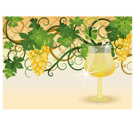 The glass of white wine and grapes, vector illustrationのイラスト素材
