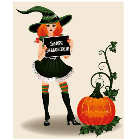 Happy Halloween sexy witch and pumpkin, vector illustrationのイラスト素材