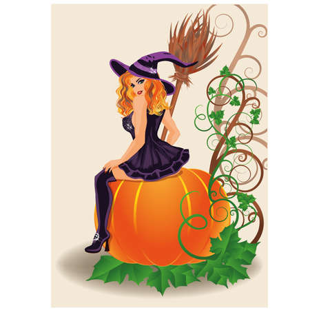Happy Halloween sexy witch and pumpkinのイラスト素材