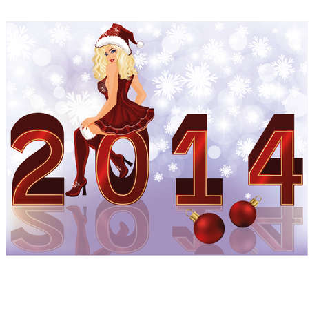 New 2014 Year background with sexy santa girl , vector illustrationのイラスト素材