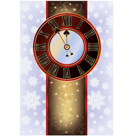 Elegant Christmas card with New Year clock, vector illustrationのイラスト素材