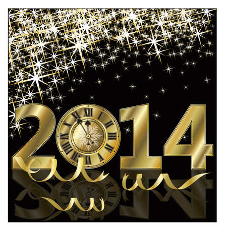 New 2014 Year golden card, vector illustrationのイラスト素材