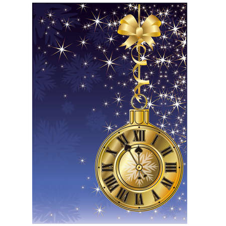 New Year golden clock, vector illustration のイラスト素材