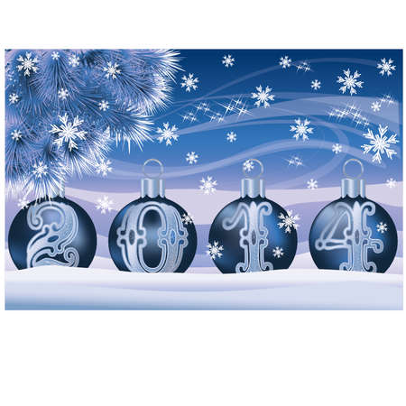 New 2014 Year banner with silver xmas balls, vector illustrationのイラスト素材