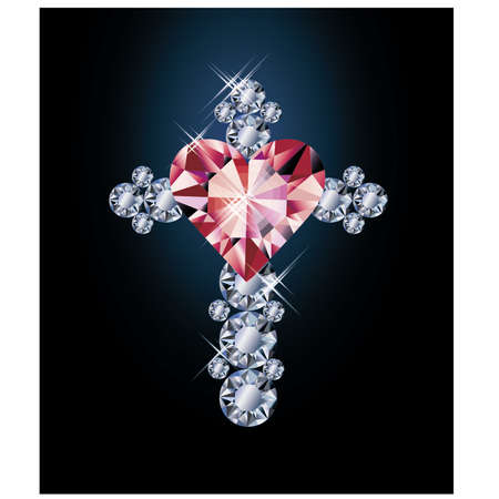 Diamond cross and ruby heart, vector illustrationのイラスト素材