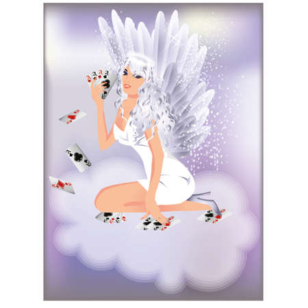 Sexy angel girl and poker cards, vector illustrationのイラスト素材