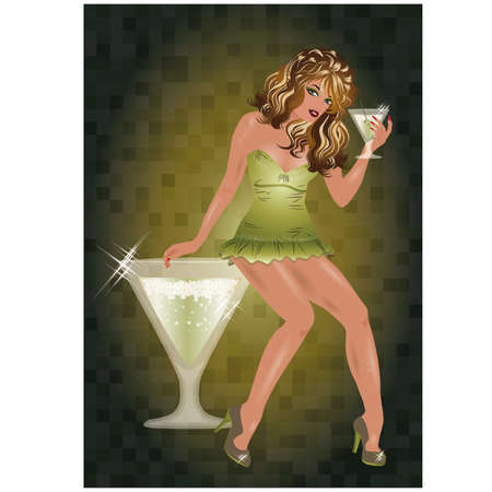 Sexy beautiful woman with cocktail, vector illustrationのイラスト素材