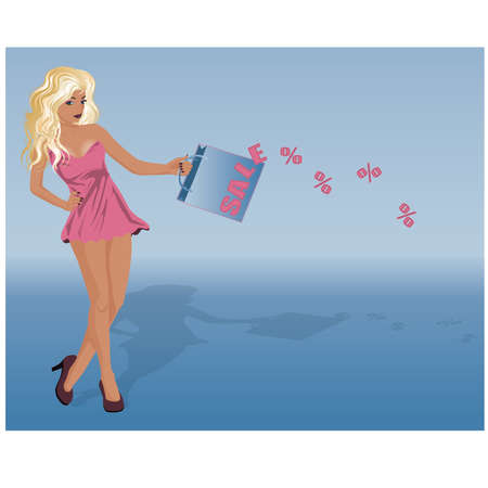 Beautiful young woman with shopping bag, vector illustrationのイラスト素材