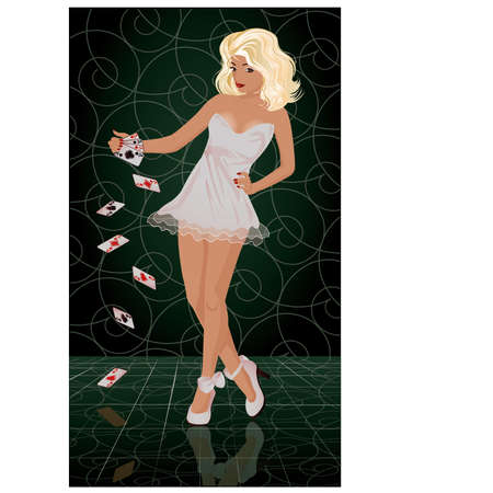 Sexual blonde woman with poker cards, vector illustrationのイラスト素材