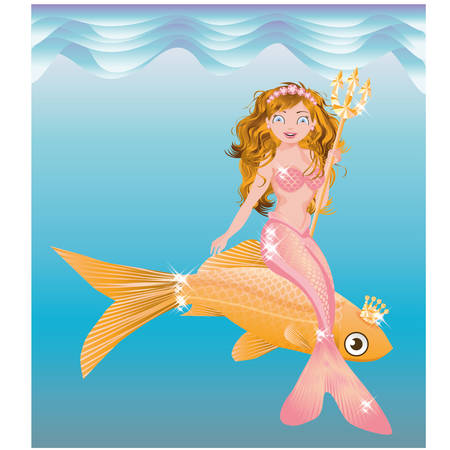 Little mermaid girl with trident, vector illustrationのイラスト素材