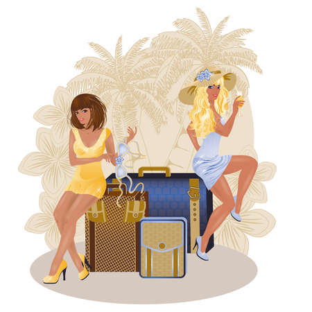 Two summer travel girlsのイラスト素材