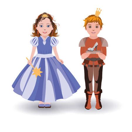 Little Cinderella princess and prince with glass slipperのイラスト素材