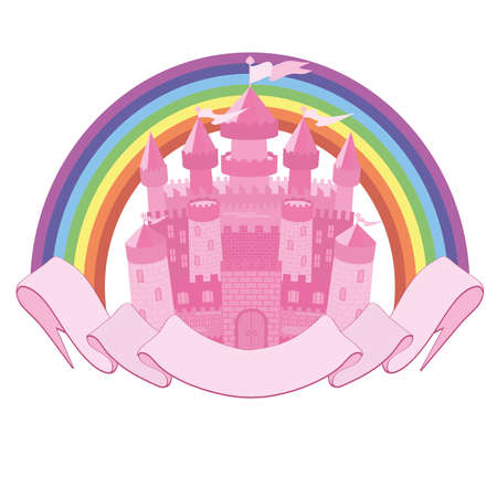 Fairy Tale magic castle and rainbowのイラスト素材