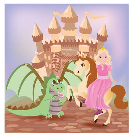 Little princess and cute dragonのイラスト素材